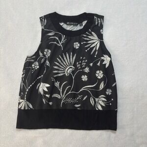 Athleta Tank Top Women's XXS Black White Wildflower Zephyr Print Round Neck